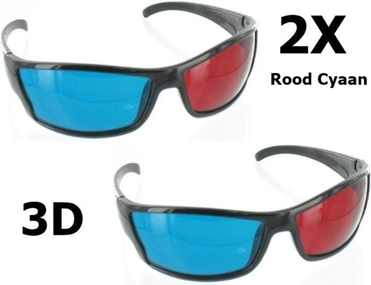 2 Stuks - Rood Cyaan 3D Bril Zwart