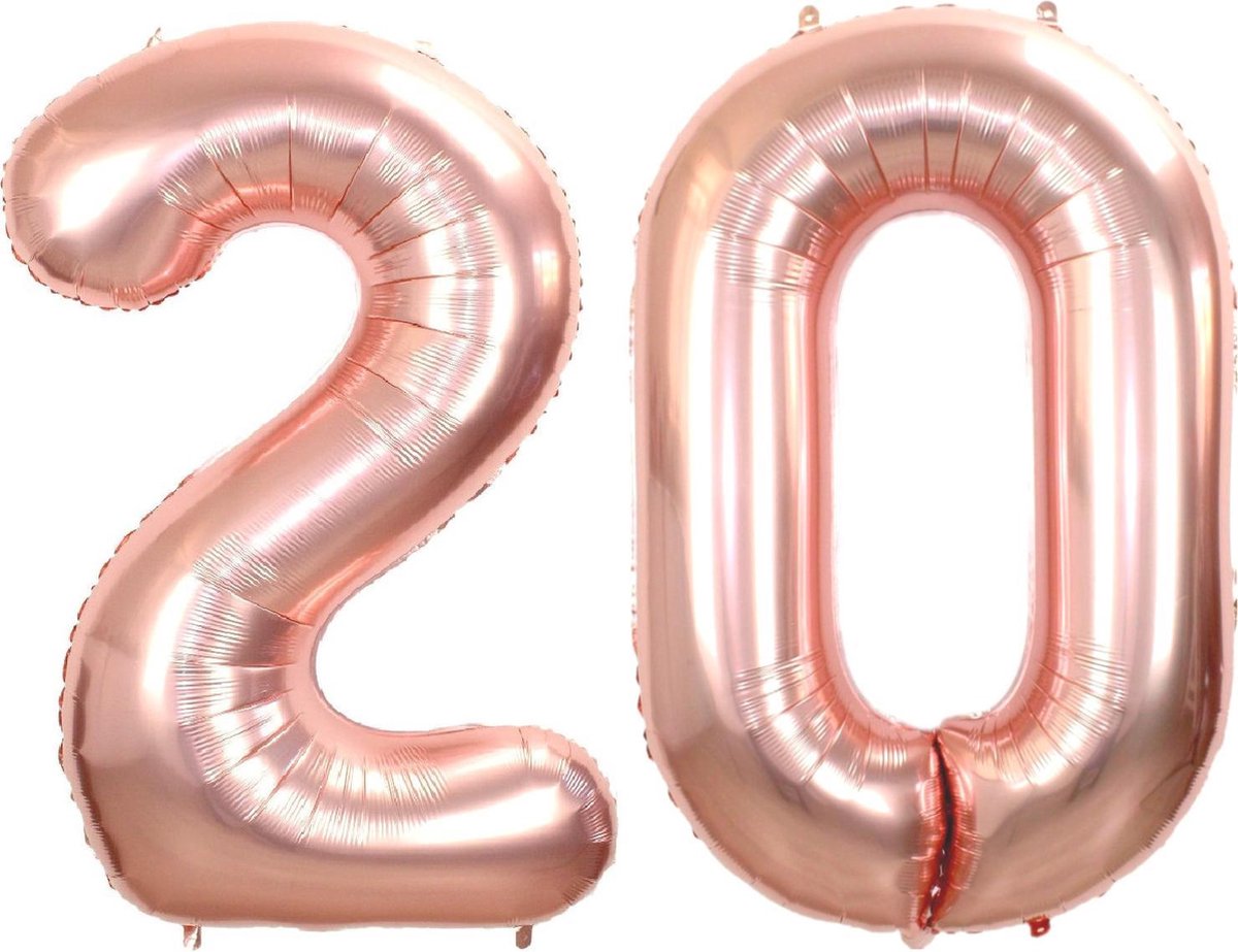 Folie Ballon Cijfer 20 Jaar Rosé Goud 36Cm Verjaardag Folieballon Met Rietje
