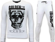 ENOS Trainingspak Heren met Print - Blanco Doodskop - Wit - Maat: XXL
