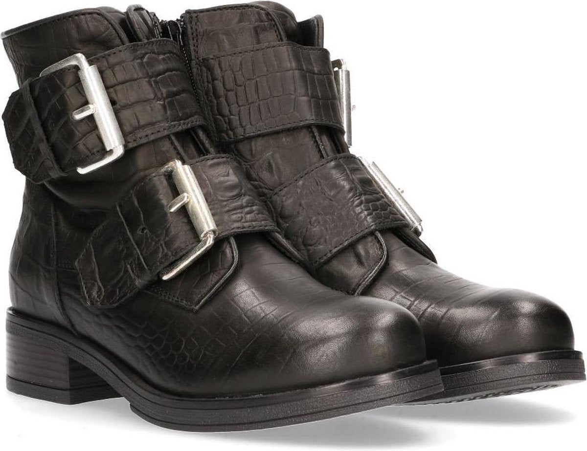 Van Dalen Vrouwen Bikerboot Croco Print Leer - Zwart - Maat 39