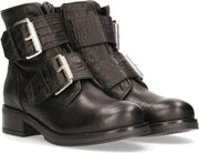 Van Dalen Vrouwen Bikerboot Croco Print Leer - Zwart - Maat 39