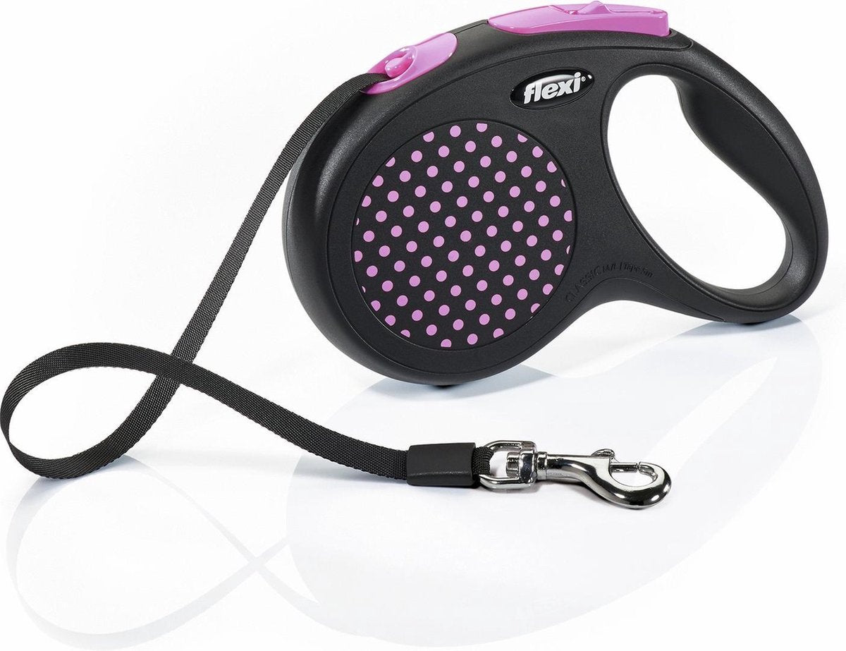 Flexi Design Tape - Hondenriem - Zwart/Roze - M - 5 m - (<25 kg)