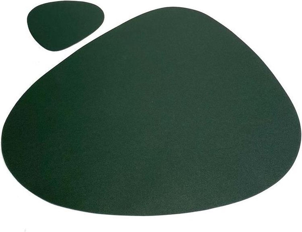 Krumble Placemat en onderzetter set - Design placemat set met onderzetter - Groen - 2-delige set - Antislip - Lederlook