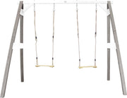 Dubbele Schommel Grijs/wit - FSC100% hout - 2 schommelzitjes en 4 grondankers - 10 jaar garantie!