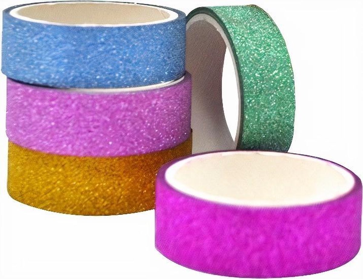 Verhaak Decoratietape Bright Glitter 15 Meter Papier 5-delig