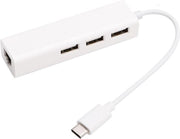 Coretek USB-C naar RJ45 Fast Ethernet LAN adapter met 3-poorts USB hub - USB2.0 - CAT5 / wit - 0