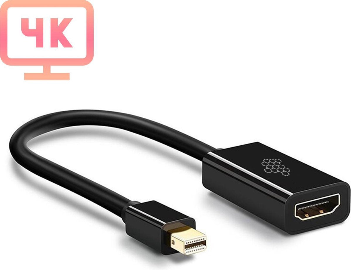 Bee's - Mini DisplayPort naar HDMI - 4K - Thunderbolt naar HDMI - Displayport Kabel - HDMI Switch - Thunderbolt - Zwart
