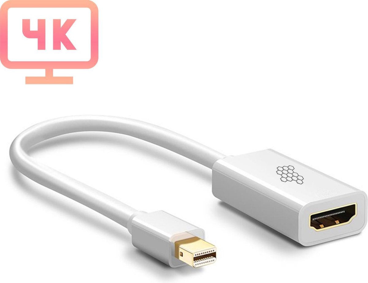 Bee's - Mini DisplayPort naar HDMI - 4K - Thunderbolt naar HDMI - Displayport Kabel - HDMI Switch - Thunderbolt - Wit