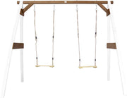Dubbele Schommel Wit/bruin - FSC100% Hemlock hout - 2 schommelzitjes en 4 grondankers