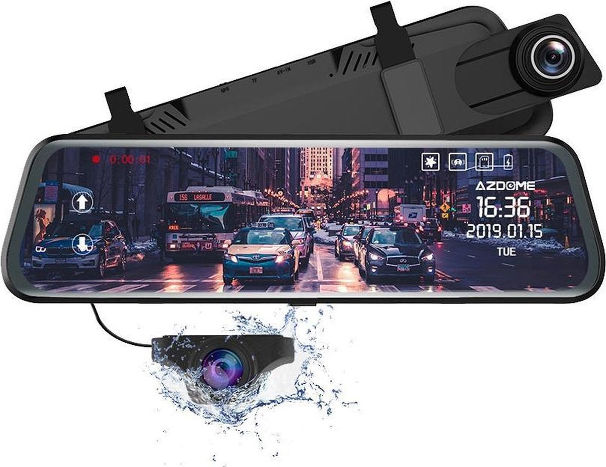 AZDome PG02 2CH Full Mirror Touch dashcam voor auto