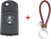 Autosleutel 2 knoppen klapsleutel geschikt voor Mazda sleutel / Mazda MX5 / Mazda 2 / 3 / 5 / 6 / Mazda RX8 / Mazda sleutel + gevlochten bruin PU-lederen sleutelhanger.