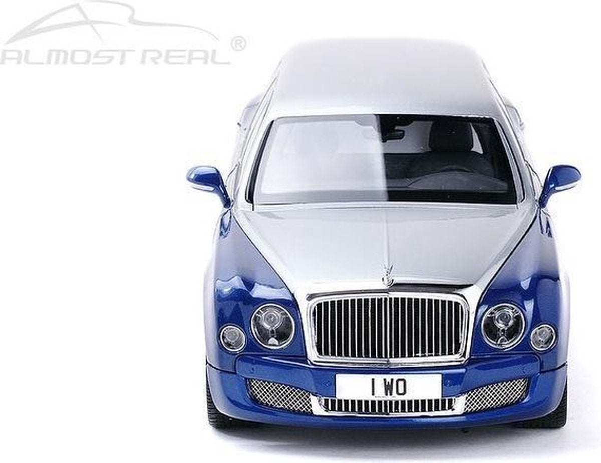 Almost Real 1/18 Bentley Mulsanne Grand Limousine by Mulliner - Silver Frost over Moroccan Blue