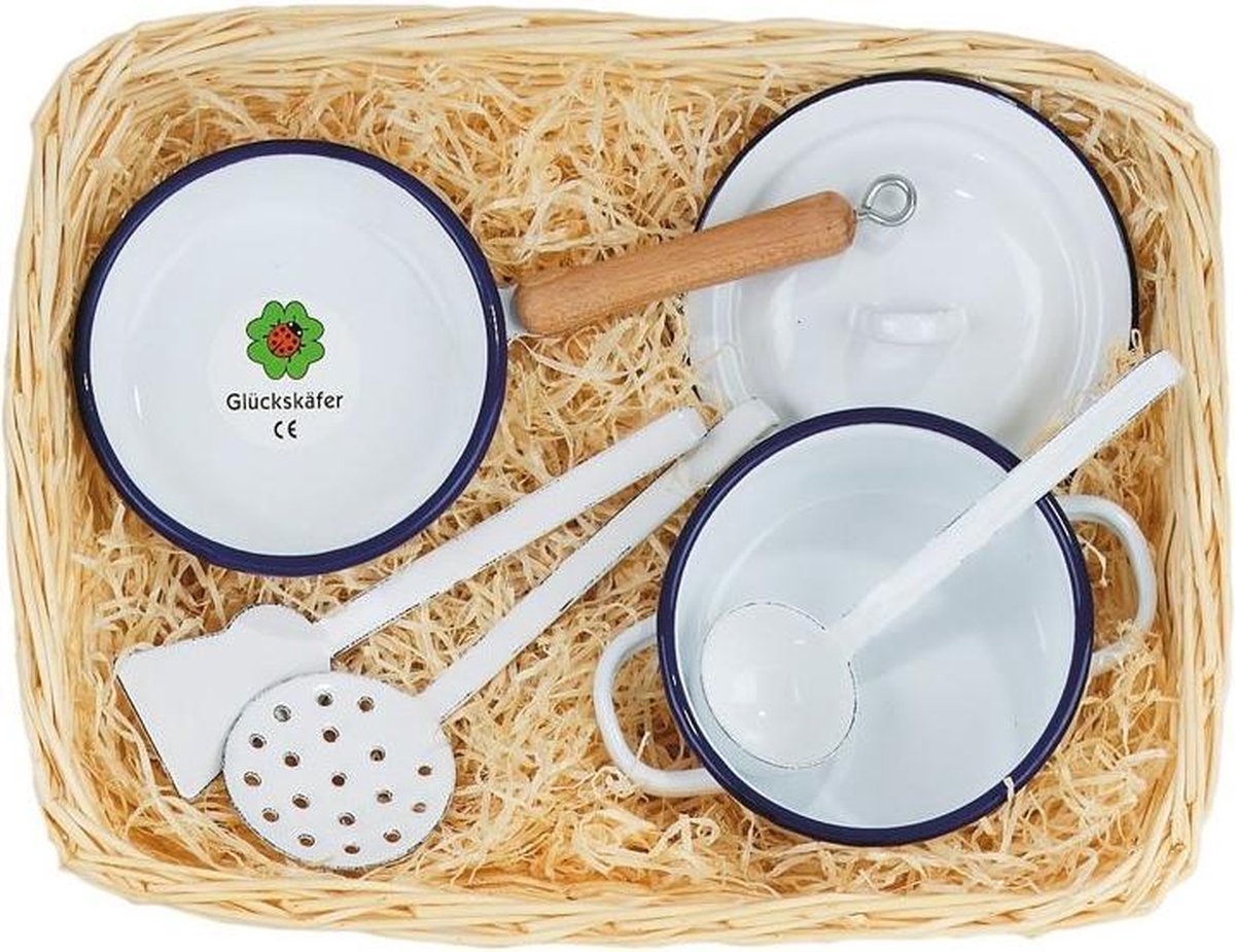 Glückskäfer Kookset Email 5-delig Wit/donkerblauw