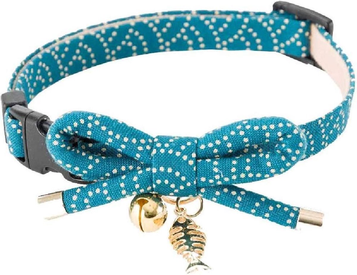 NECOICHI ZEN kattenhalsband blauw met vis bedel