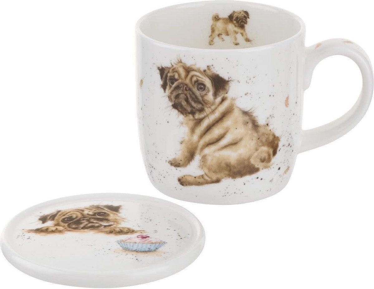 Wrendale Mok & Onderlegger - Pug Love - Mops