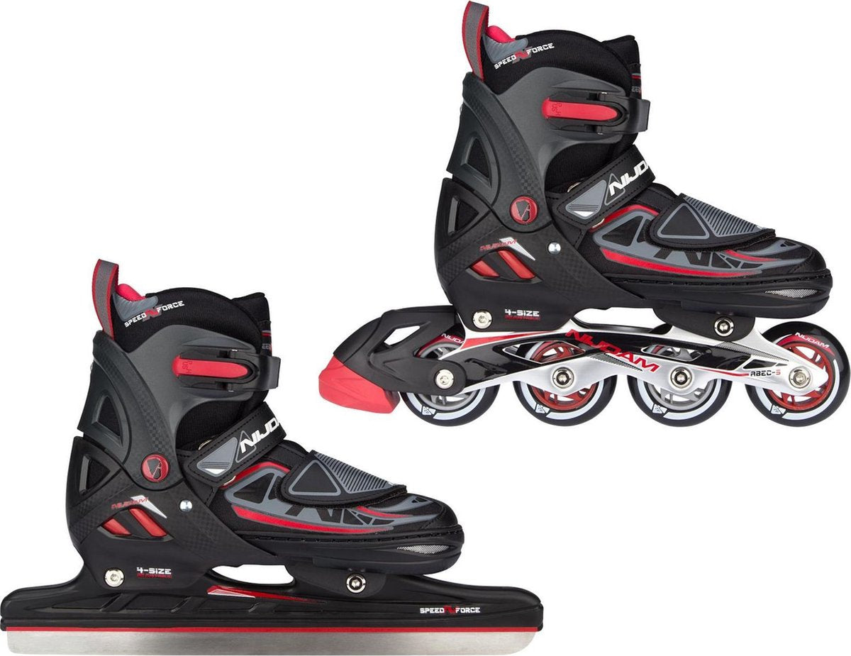 Nijdam Combi Schaatsen/Inlineskates - Verstelbaar - Unisex - Zwart/Rood - Maat 29-32