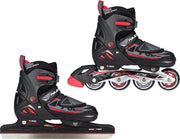 Nijdam Combi Schaatsen/Inlineskates - Verstelbaar - Unisex - Zwart/Rood - Maat 29-32