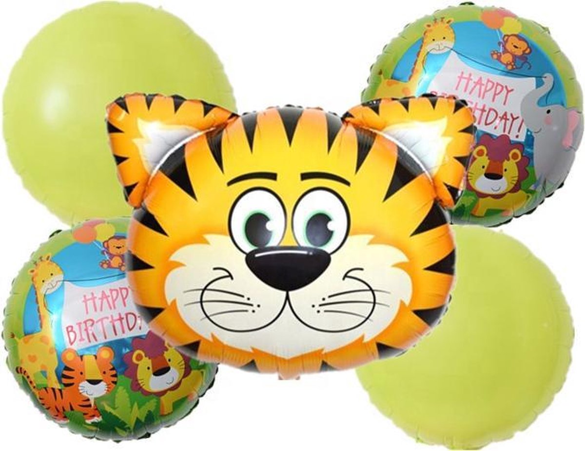 Tijger-Set(5Stuks)-Folie-Ballonnen 1 + 1 Gratis