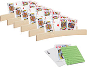 6x stuks Speelkaarthouders - inclusief 54 speelkaarten groen geruit - hout - 35 cm - kaarthouders