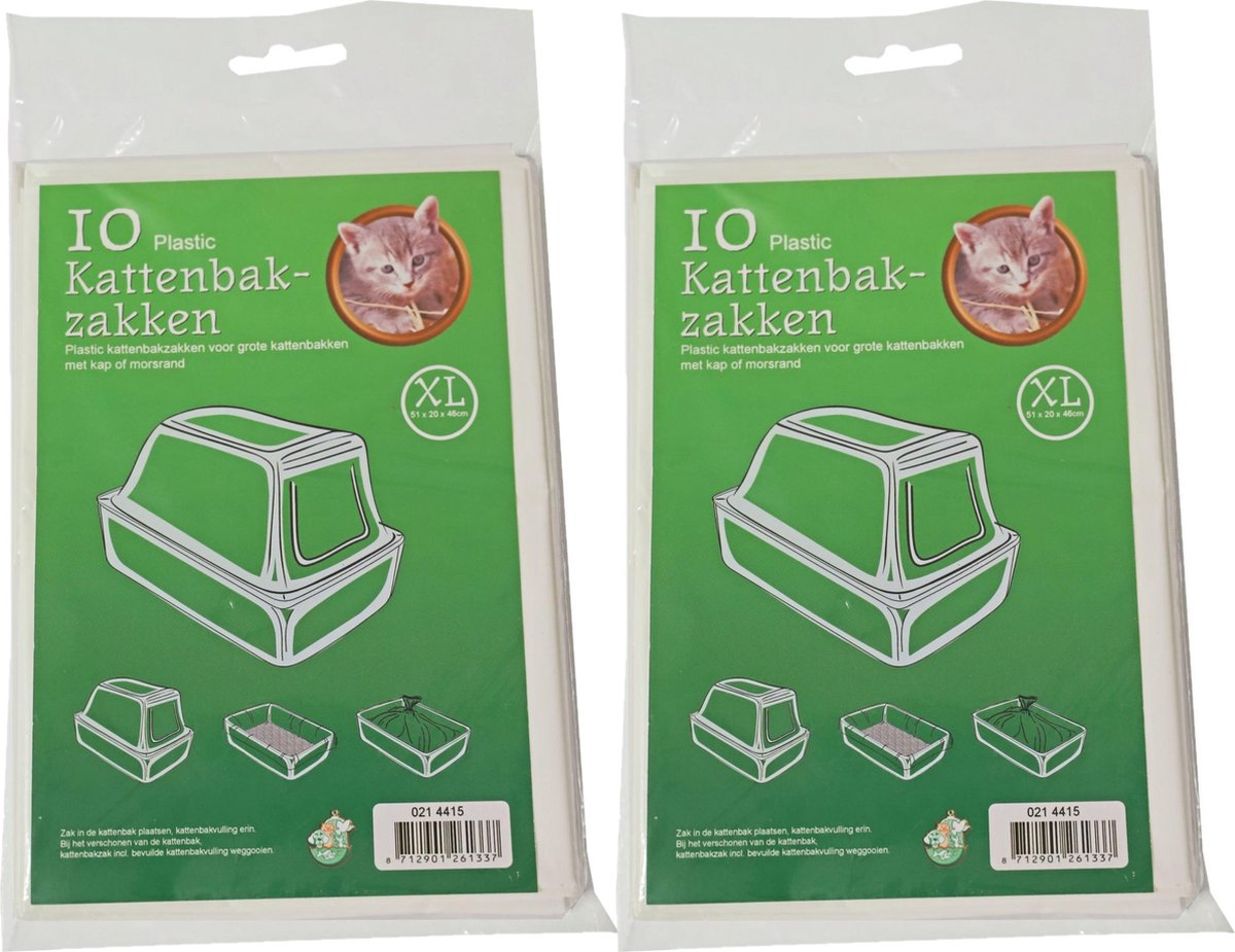 20x stuks plastic kattenbak afvalzakken wit 51 x 20 x 46 cm - Kattenbakzakken