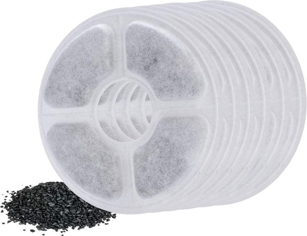Rexa® set van 6 koolstoffilters voor waterdrinkbronnen - Waterfilters voor de automatische voerbakken en drinkbakken - 12.5 cm doorsnee -  Basisformaat