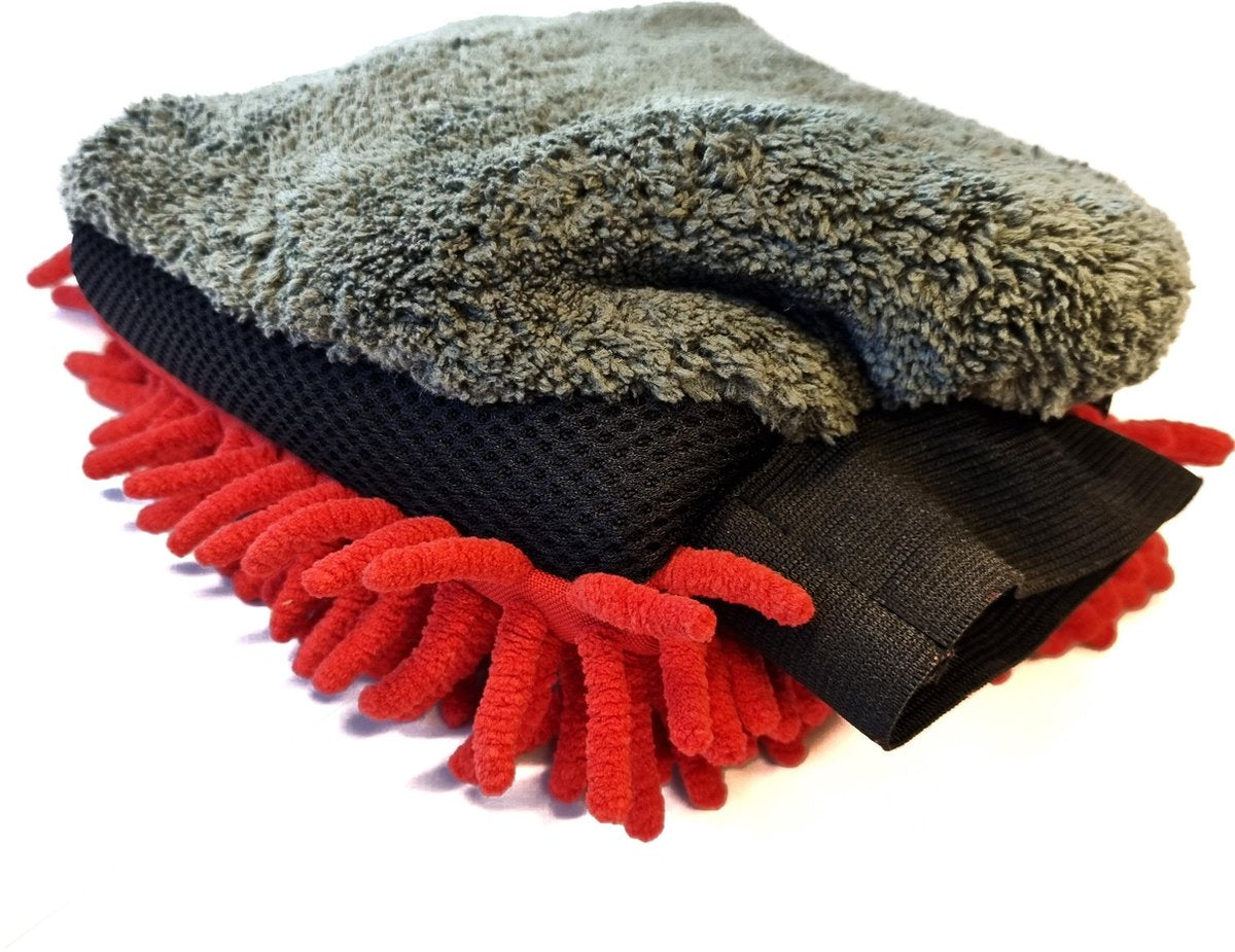 Gadgetpoint | Auto Handschoen | Schoonmaak Spons | Auto Washandschoen | Auto Wassen | Schoonmaakspons | Grijs/Rood