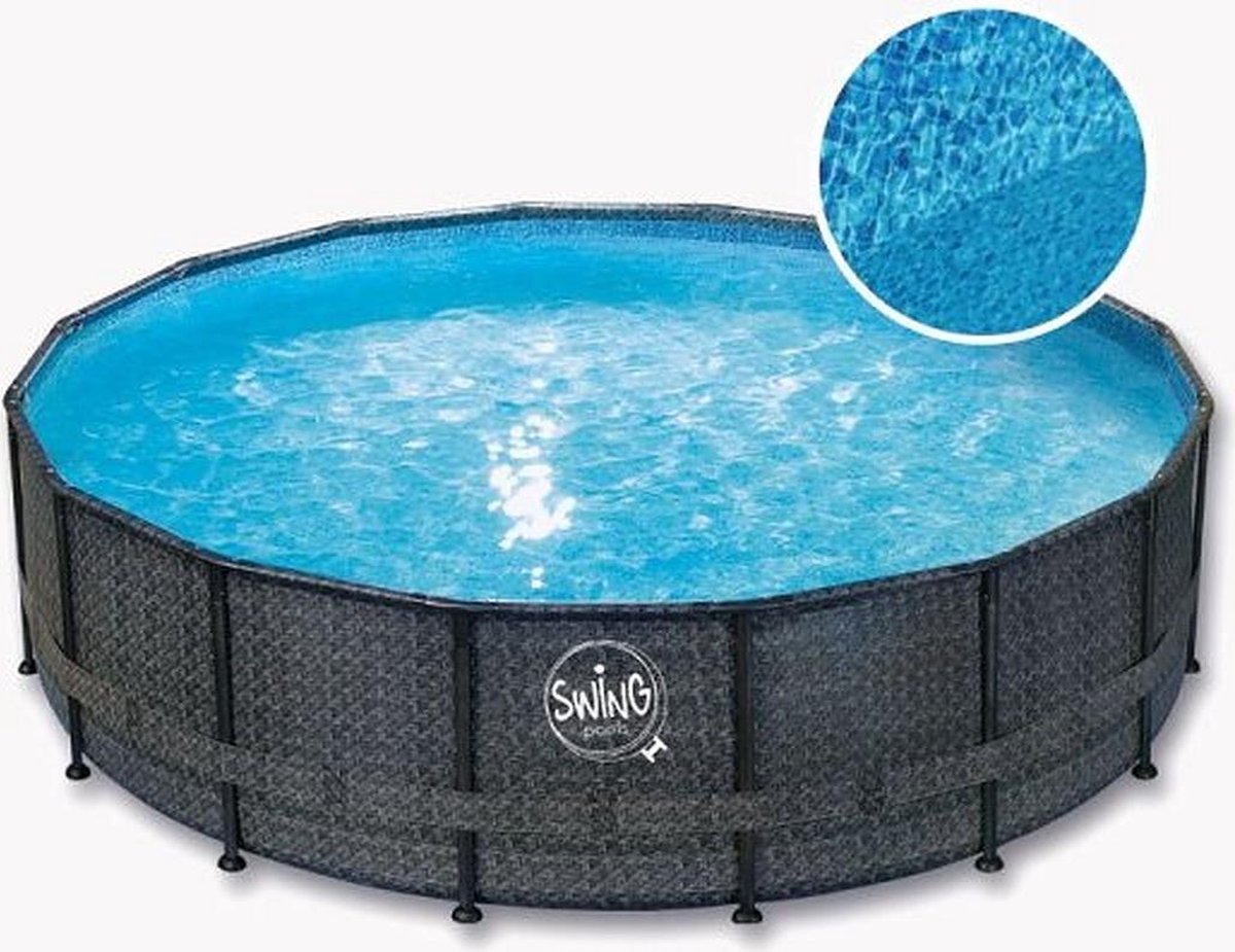 SWING Premium metalen frame zwembad Wicker donker design - rond opzet zwembad - opzetzwembad -frame pool - metalen frame zwembad - familie zwembad | Afmeting: 3