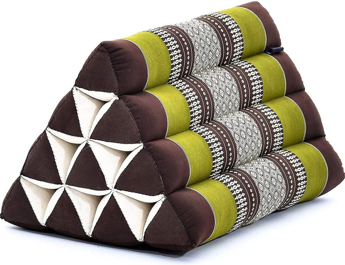 Driehoek kussen - Driehoekskussen - Thais kussen - Rug en steunkussen - Groen/Bruin