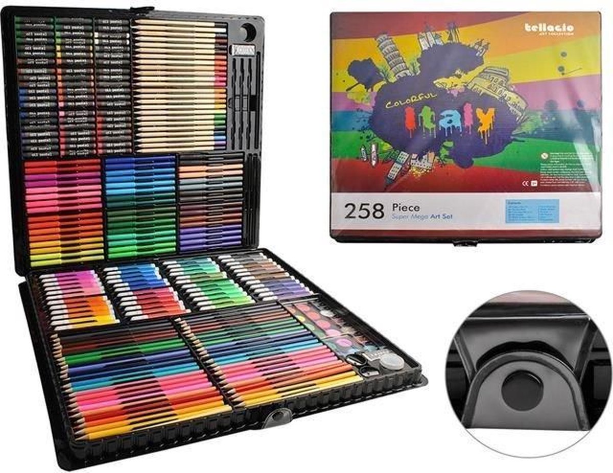 XXL Professionele kleurpotloden - Tekendoos 258 delig - Kleurdoos - Potlodendoos-Tekenset - Stiftendoos -Tekenkoffer - Tekenset - Tekenkoffer - Teken Set Voor Kinderen En Volwassenen - Teken Set - Art Set