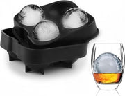 LOUZIR Whiskey Ice Cube Ijsblokjes – Ijsklontjes vorm rond siliconen – Ijsballen vorm – 4 ballen - Met deksel - Zwart