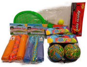 Buiten Speelpakket - Camping - 1 x Tennisset met bal en Shuttle - 6 x Water Splashballen - 2 x Springtouw met Teller - Diverse Kleuren -  Zomer - Strand - Kinderen