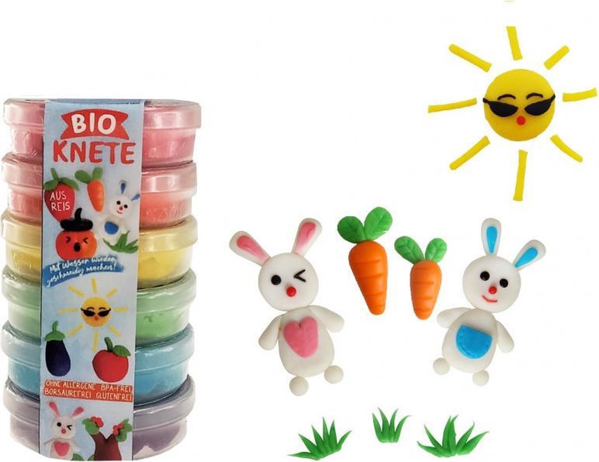 Bio Klei voor Kids | Glutenvrije Biologische Klei | Op basis van Rijst | Zonder Allergenen | Vrij van Boorzuur | BPA vrij | Rood | Oranje | Geel | Groen | Blauw | Paars