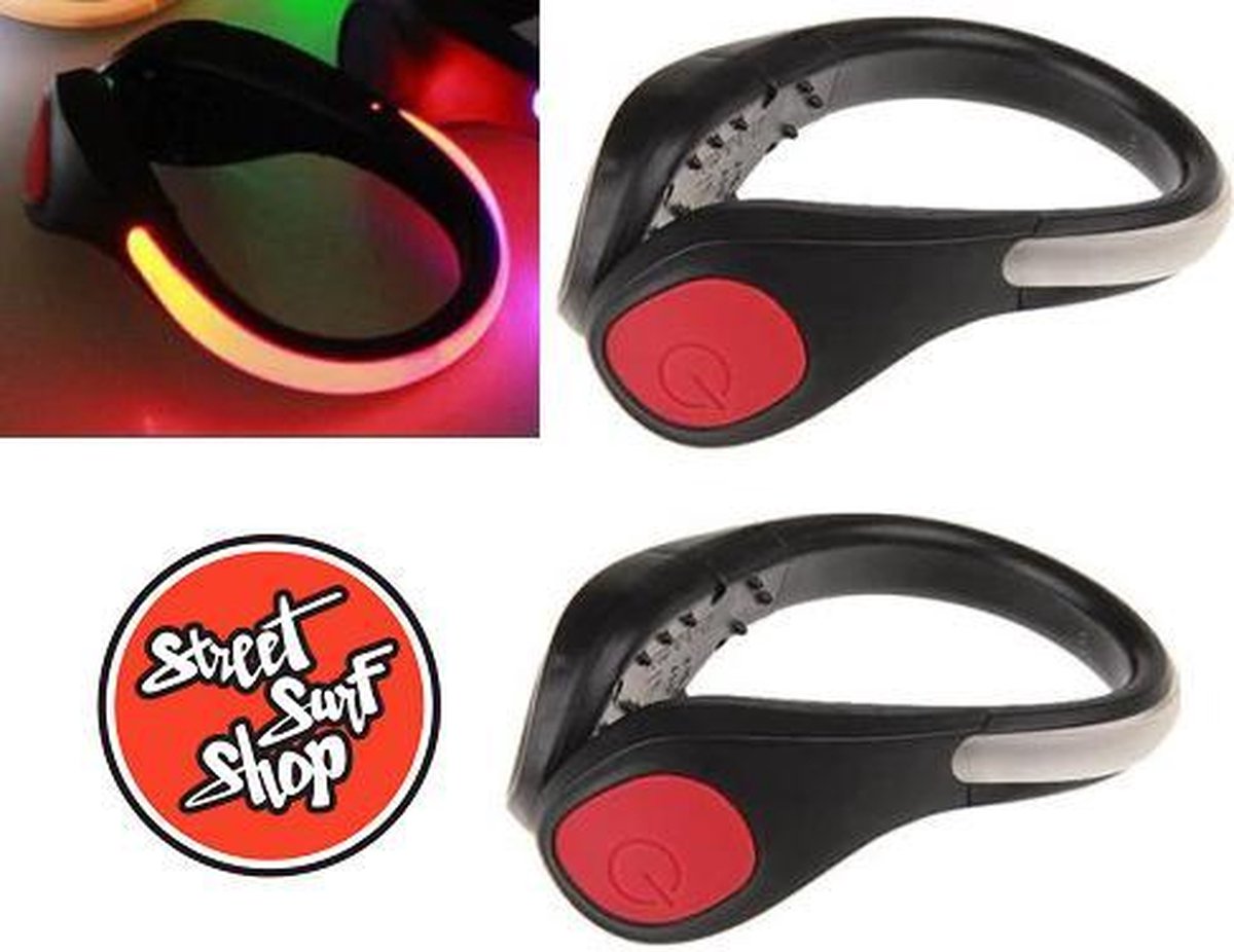 2 stuks LED Shoe Clip rood met extra SSS sticker