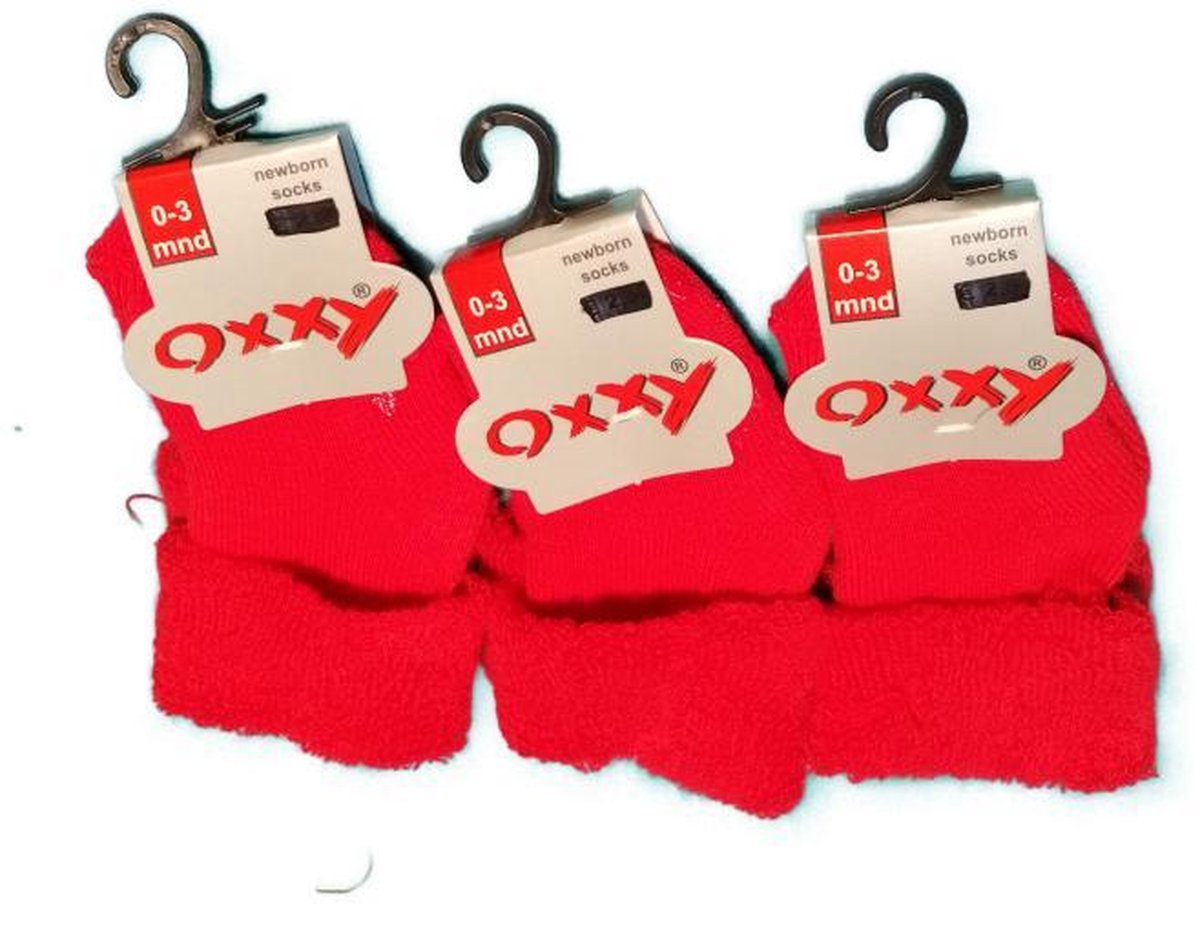 Baby Sokjes - 0 -3 Mnd - Rood - Badstof - Met omslag - Voordeelverpakking 3 Paar