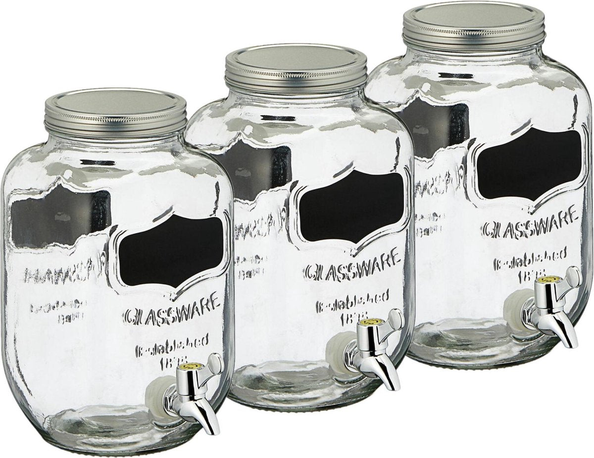 Set van 3x stuks glazen drankdispensers/limonadetap met krijtbord 3