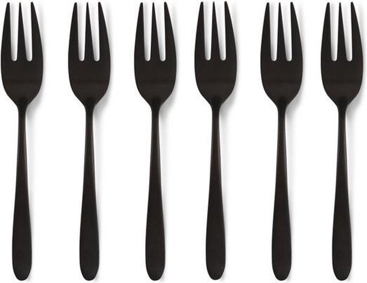 vtwonen – Gebaksvorkjes - Set van 6 stuks – Zwart - RVS