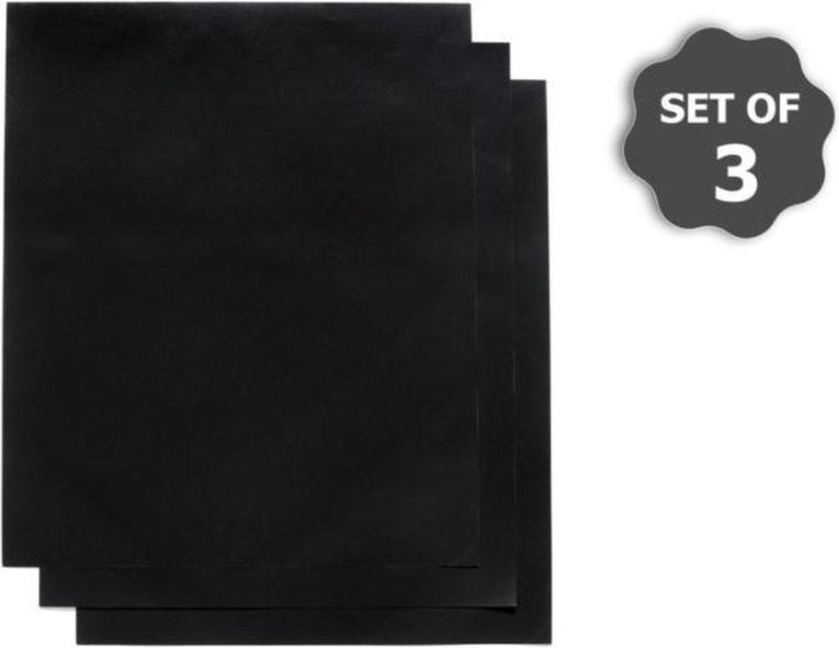 BBQ Grill Mat - 3 stuks -  Grilloppervlak (LxB) 40x33 cm - Met Kwast - Zwart