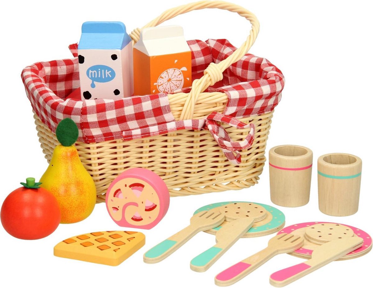 Houten Picknickset in Draagmand