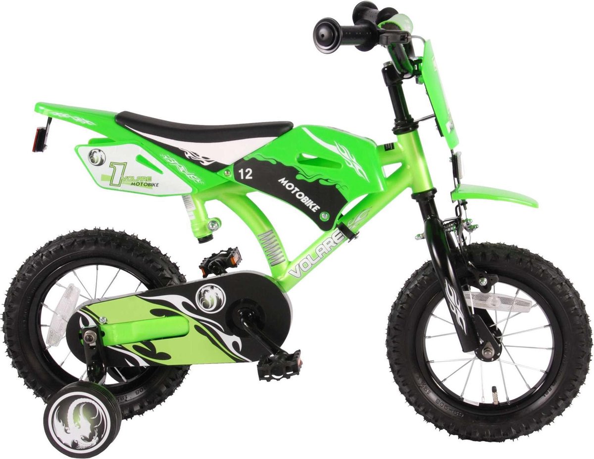 Volare Motobike Kinderfiets - Jongens - 12 inch - Groen - 95% afgemonteerd