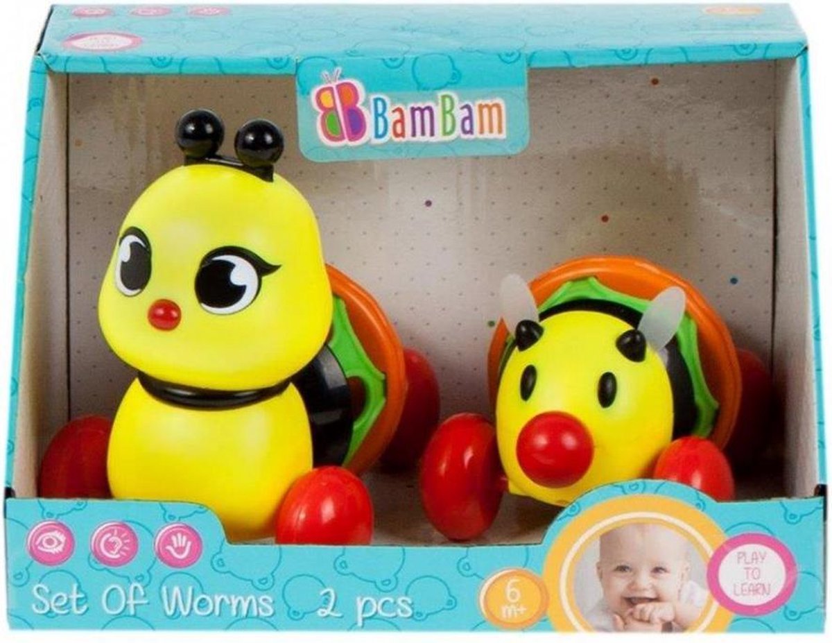 Bam Bam track set 2 stuks - Geel Baby / Peuter Wormen - Baby Peuter voertuigen speelgoed +3 m