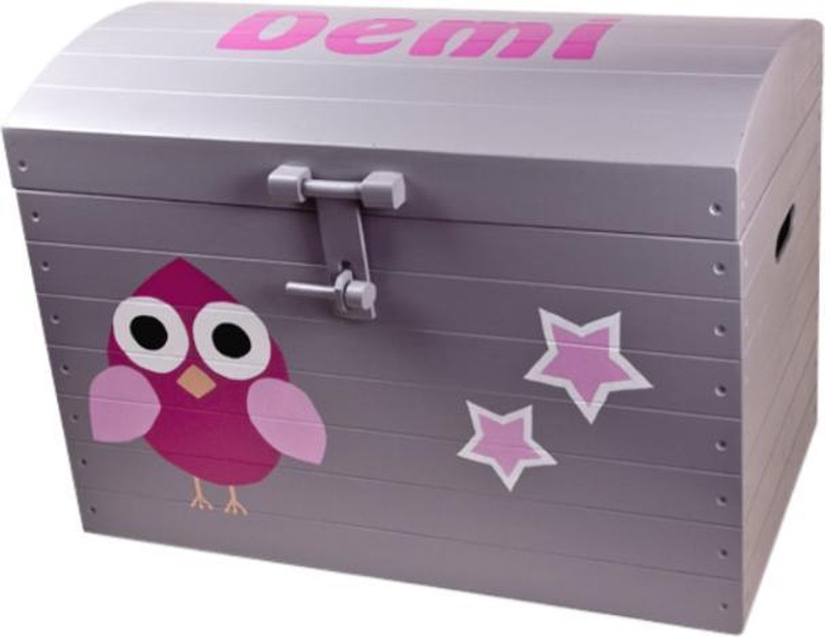 Leuk kado met naam speelgoedkist multiplex 36 cm - grijs