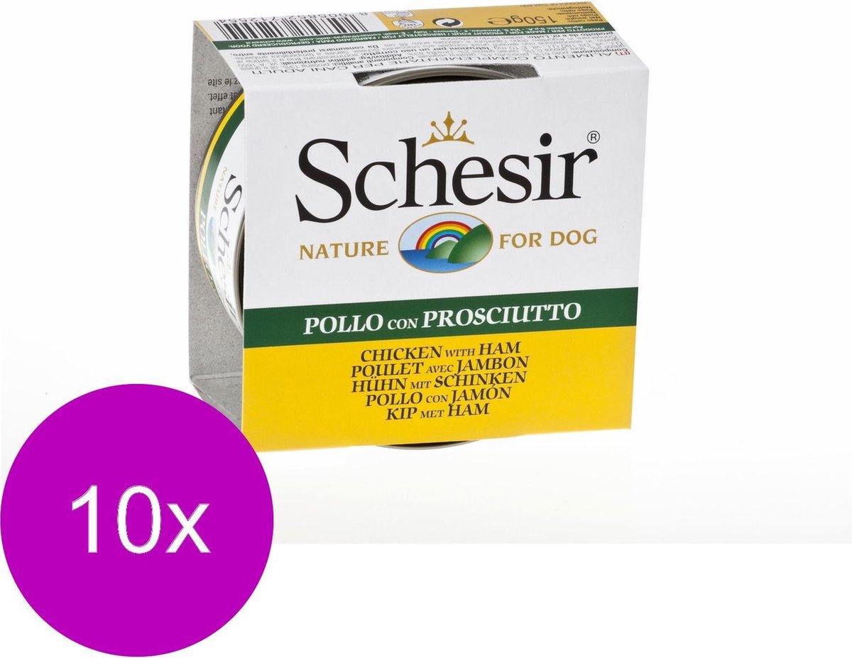 Schesir Hond Blik Gelei 150 g - Hondenvoer - 10 x Kipfilet&Ham