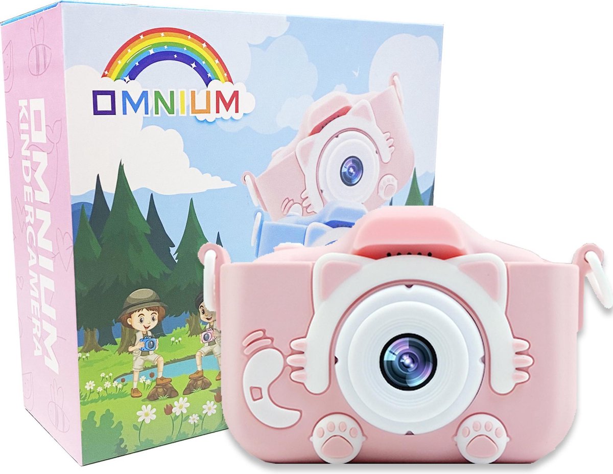 Omnium - Kindercamera - Digitaal - 1080P display - 12 Megapixel - SD Kaart 32GB en kaartlezer -  Roze
