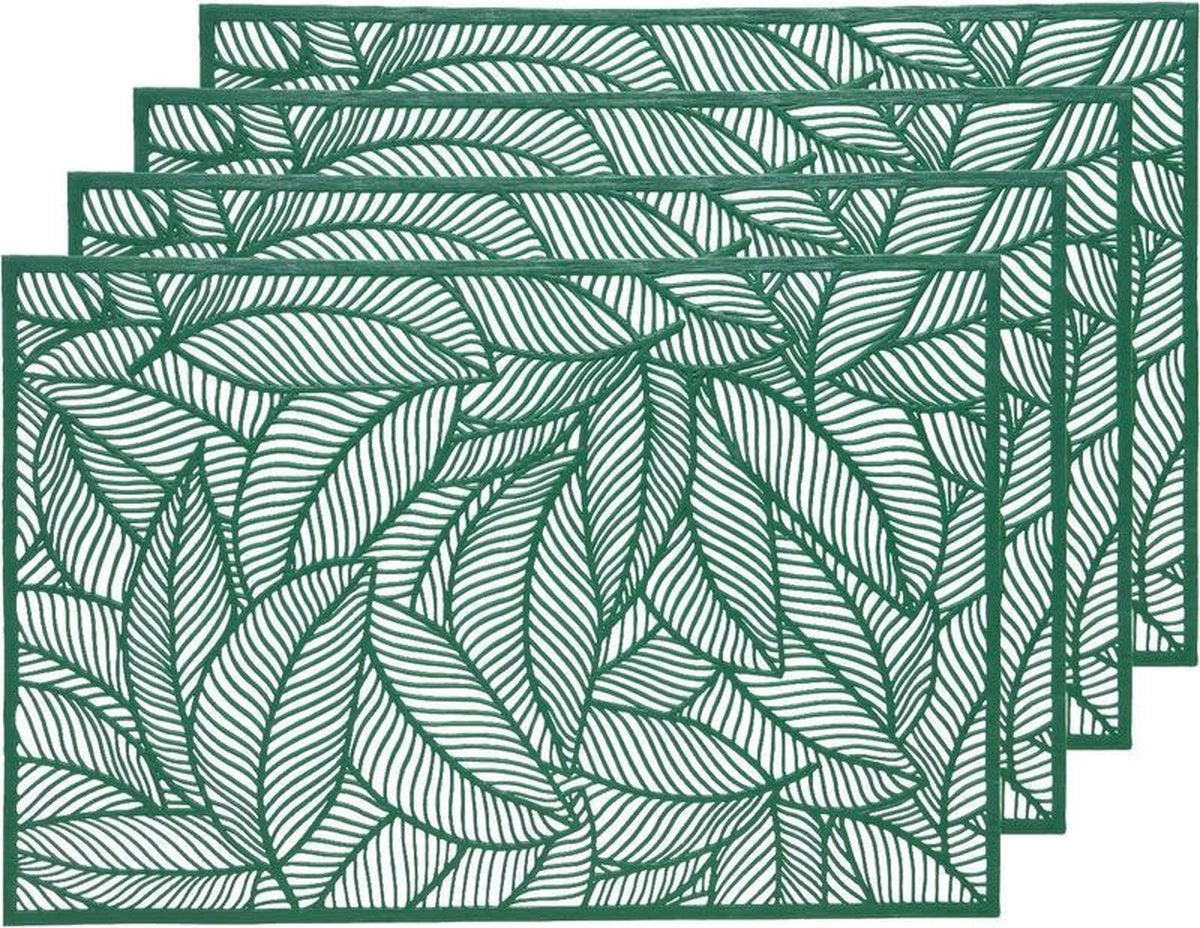 4x Groene bladeren placemats 30 x 45 cm rechthoek - Groen thema tafeldecoraties versieringen