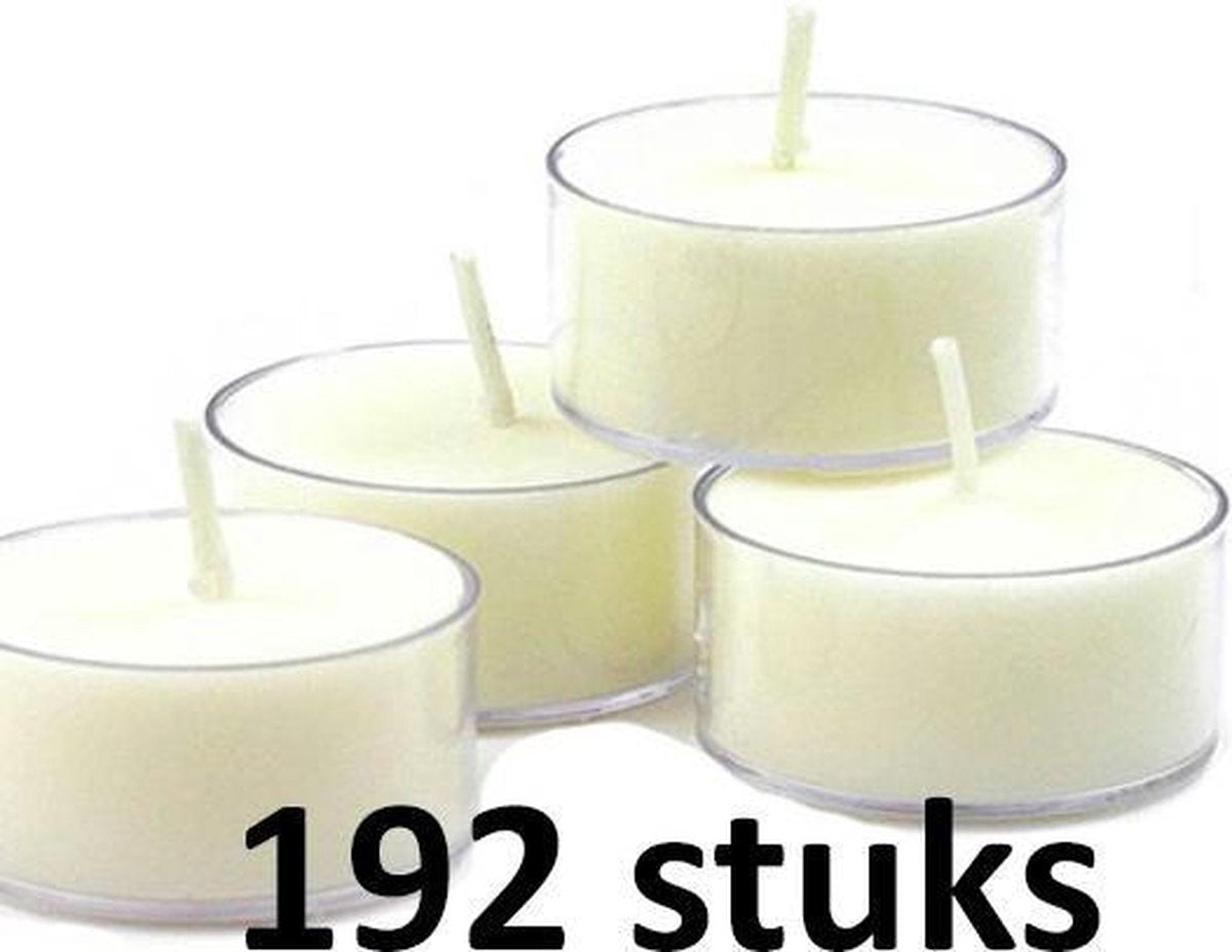 192 stuks Bolsius witte 9-uurs waxinelichtjes in transparante cup (clear cup)