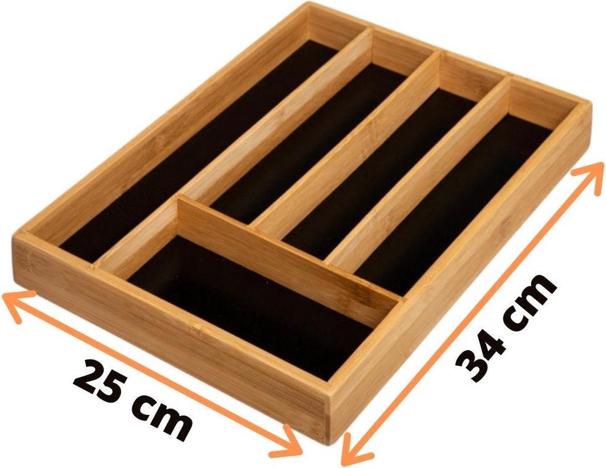 Orange85 - Bestekbak - Lade - Bamboe - Bruin - Zwart - 5 vakken - Organizer - Keukenla