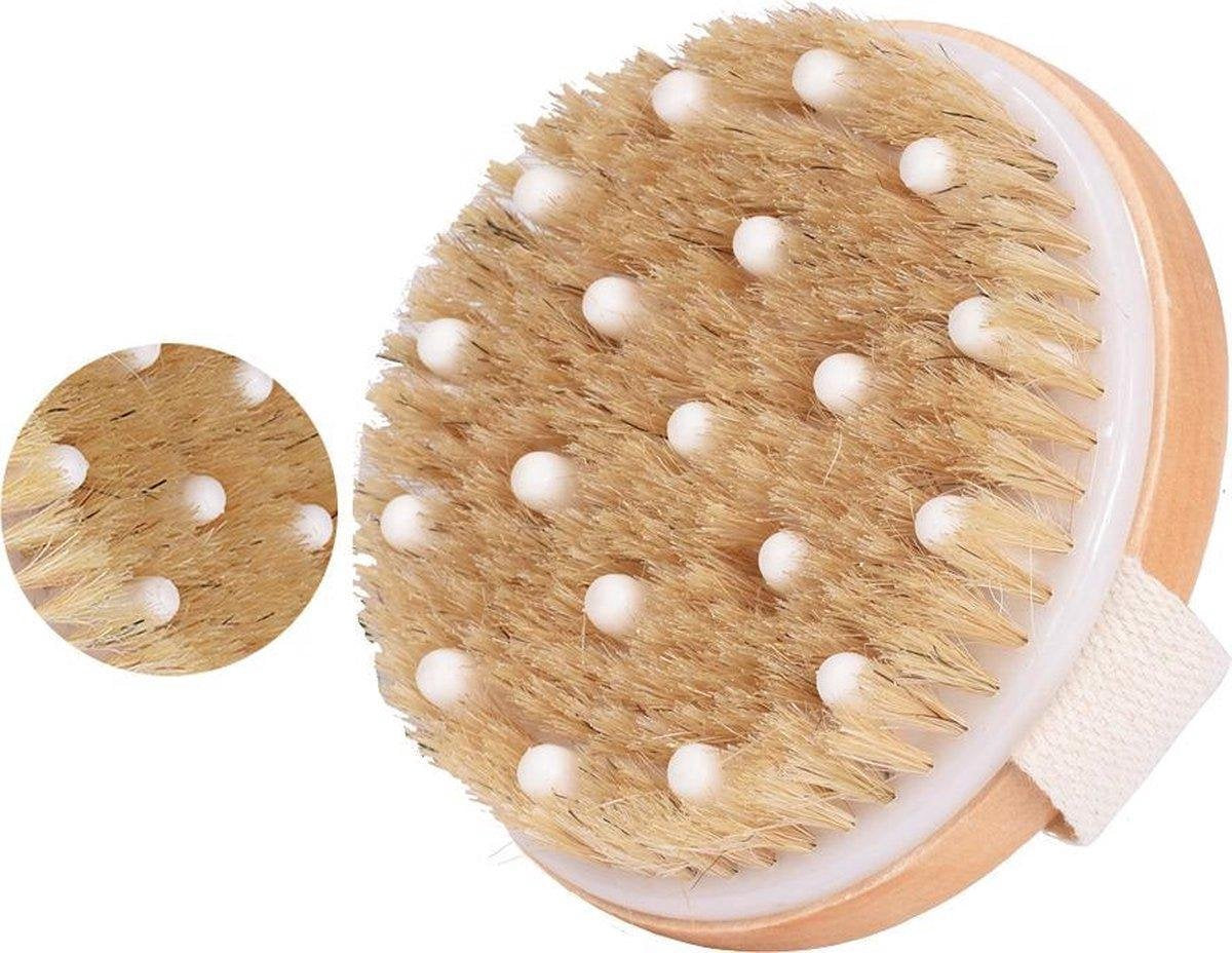 TimeCares Dry Brushing Huidborstel - Anti Cellulitis Borstel - Lichaamsborstel met Natuurlijke Haren - Badborstel - Doucheborstel - Detox Massage Brush - Duurzaam en Huidvriendelijk