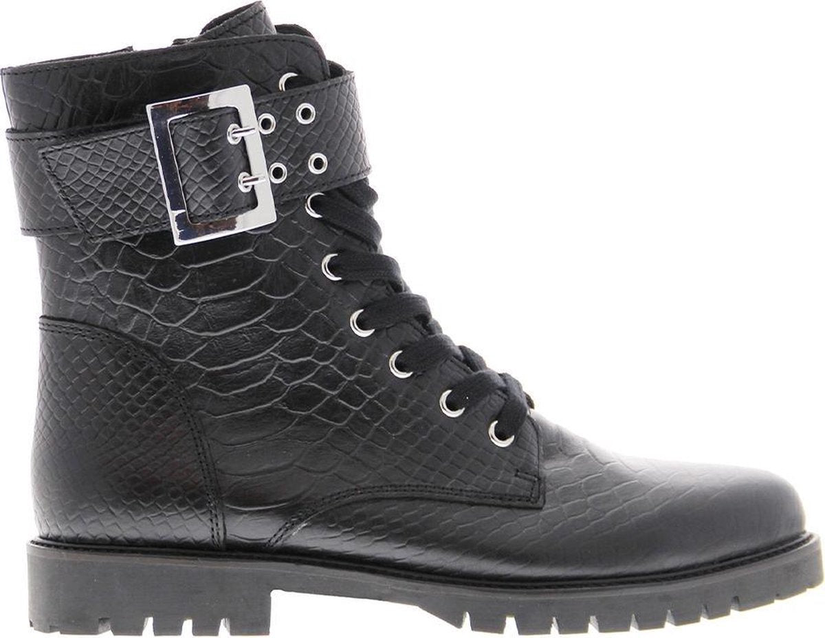 Tango | Bee 524-c black leahter print boot/strap/buckle silver - black sole | Maat: 37