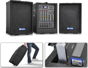 Mobiele geluidsinstallatie - Skytec PA-100USB - 2x 300W - Wieltjes en handvat - Ingebouwde mp3 speler