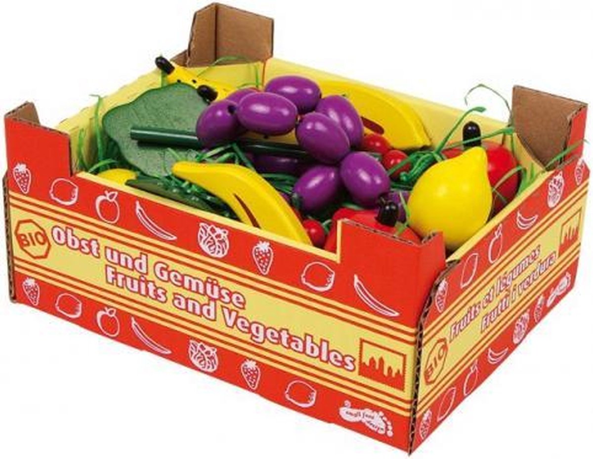 Speelgoed kist met fruit van hout
